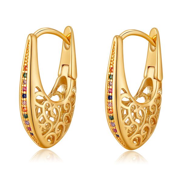 

New light luxury style zircon inlaid French hollow design simple water droplet earrings copper plated 18K real gold