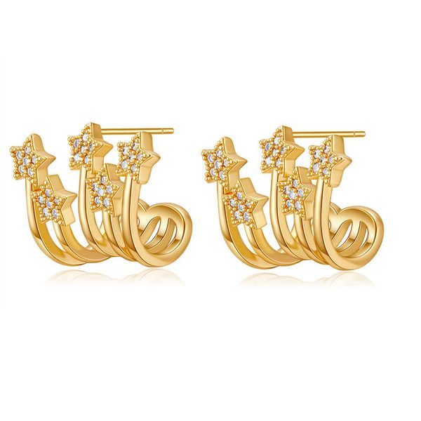 

Small niche design pentagram micro inlaid zircon earrings exquisite and simple INS star fashion shooting star design earrings