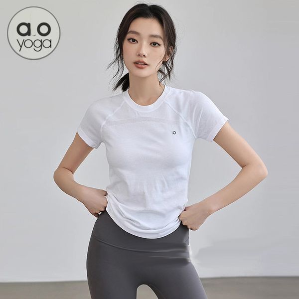 

womens t shirt tops yoga tshirt summer running training tight fitting outerwear for slimming round neck tee, White