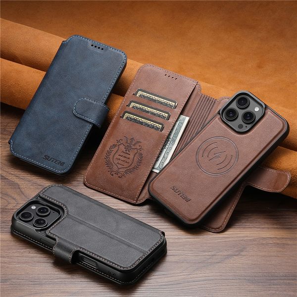 

2 in 1 Detachable Magnetic Flip Phone Cases for iPhone 16 15 14 13 12 Pro Max 5G Multiple Card Slots Leather Wallet Clutch Bracket Shell Supports Wireless Charging, Black
