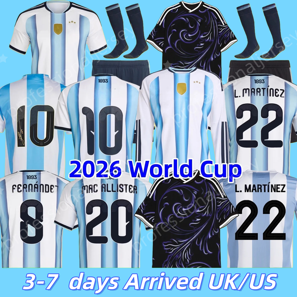

2026 World Cup Special Edition Argentinas jersey Long sleeves kit soccer Jerseys GARNACHO DE PAUL Football Shirts Men DI Maria Kids Goalkeeper training sets, Black