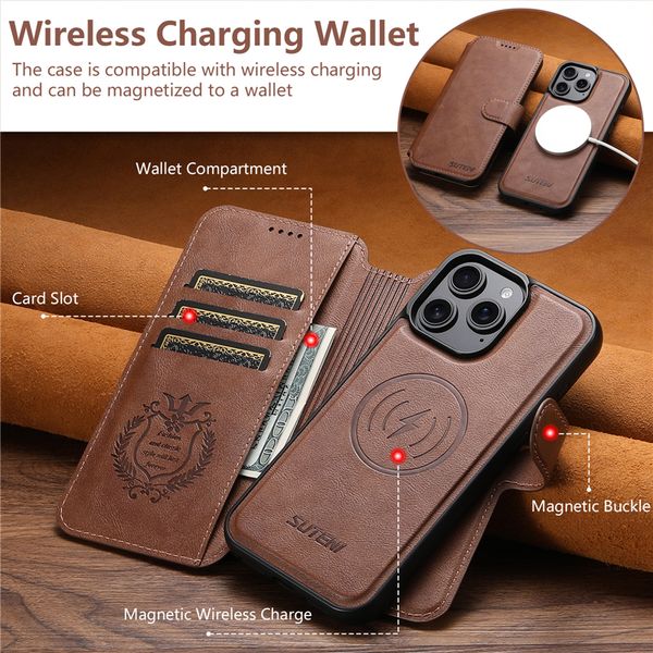 

2 in 1 Detachable Magnetic Flip Phone Cases for iPhone 16 15 14 13 12 Pro Max 5G Multiple Card Slots Leather Wallet Clutch Kickstand Shell Supports Wireless Charging, Blue