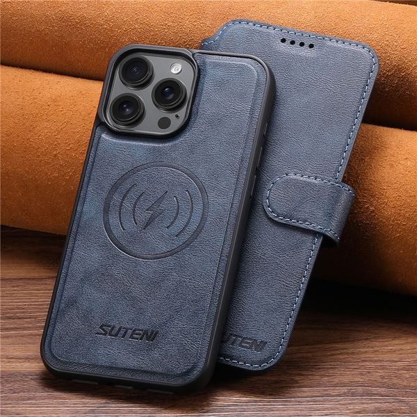 

2 in 1 Magnetic Flip Phone Cases for iPhone 16 15 14 13 12 Pro Max 5G Multiple Card Slots Leather Wallet Clutch Kickstand Car Mount Shell Supports Wireless Charging, Black
