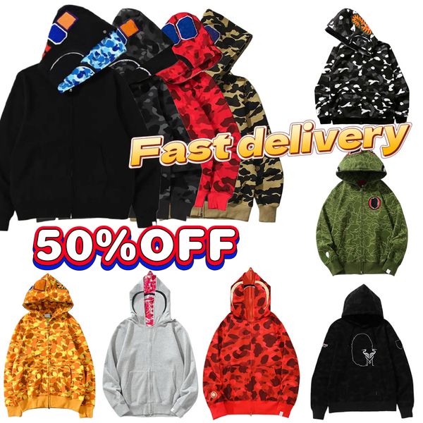 

Designer cotton hoodie mens shark hoodies fashion sharks print hoody sweatshirt casual loose long sleeve full zip up overshirt, White