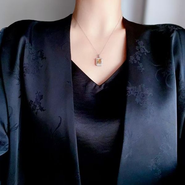 

2025 Originality Exquisite 925 Silver Natural Citrine Diamond Quadrate Pendant Necklace Light Luxury Long chain Jewelry Ladies Party Present Fashion Fancy Gifts