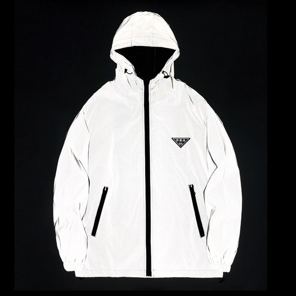

GG-P-R-A Designer Brands Men's Night Reflective Jackets Double Fabric Windbreaker Womens Couple Hooded Jacket Men Hip Hop Dancer Waterproof Zipper Coats Outwear, Right brand-2