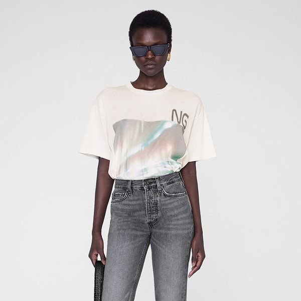 

26ss Aurora Printed Beige T-shirts Designer Women Short Sleeve Tshirt Cotton Summer Loose Tops Comfy Tees, Fuchsia