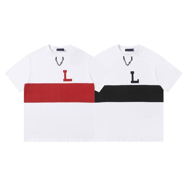 

Men's T-Shirts Designer Metal letter chain Contrast striped decoration matching outfits, White
