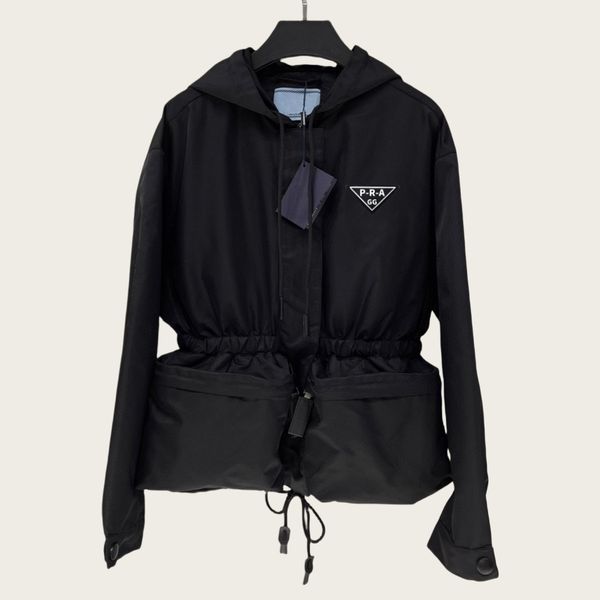 

GG-P-R-A Fashion Brand Design Womens Waterproof Jackets Spring 2025 Ladies Black Waisted Slim Hooded Jacket Outdoor Casual Trench Windbreaker Hooded Jacket Tops, Correct style -1