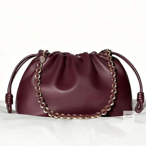 

Luxury designer handbag hobo shoulder bag clutch calfskin genuine leather smooth soft bags detachable chain strap women burgundy crossbody tote 7A high quality, Black