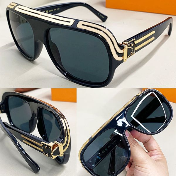 

Summer Luxury Black Gold Rectangular Sunglasses Mens Classic Pure Black Titanium Sunglasses 2517U Black Lenses Top Old Flower Pattern Metal Line Inlay