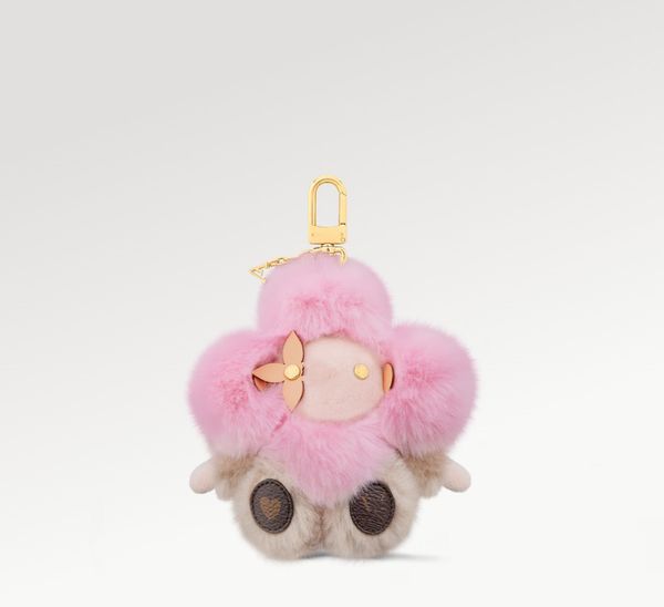 

With BOX New Designer Keychain FUR Cute Doll Pink Khaki Keychains Women Bag Car Keyrings Lanyards Christmas Birthday Gift