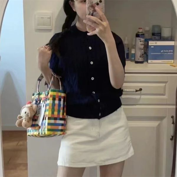 

Women T-Shirt Designer Pony Style Slim Fit Knit Top Short Sleeve Cardigan Button Accent Cotton Casual Comfort, Ds021-lake blue