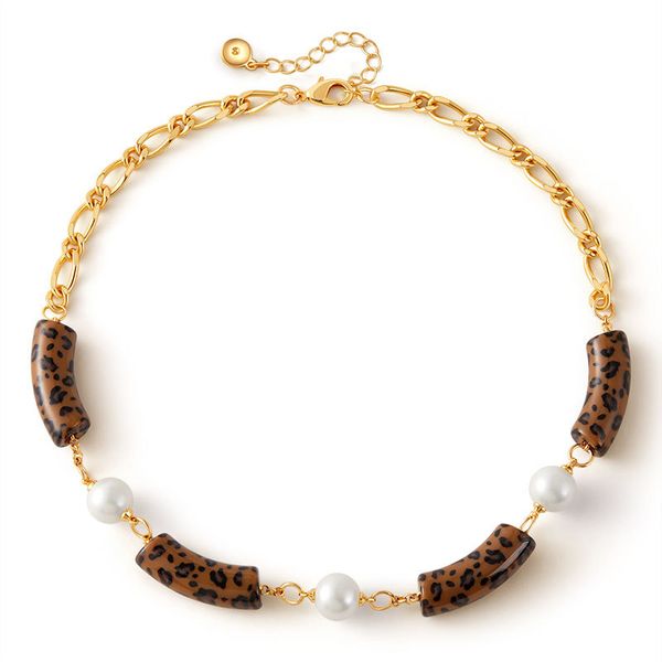 

Leopard print design, personalized trendy necklace, European and American new style, retro design, collarbone chain temperament, pearl elegant necklace