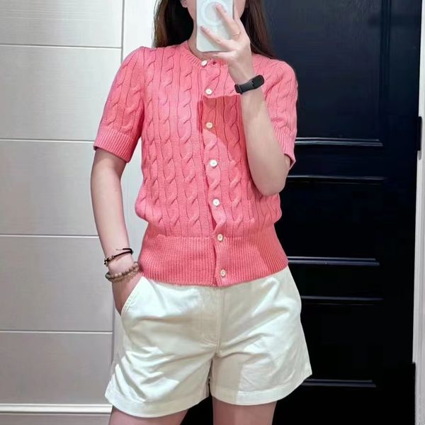 

Women T-Shirt Designer Pony Cotton Knit Slim Fit Cardigan Style Tee with Buttons Casual Soft Short Sleeve Top, Ds021-gray