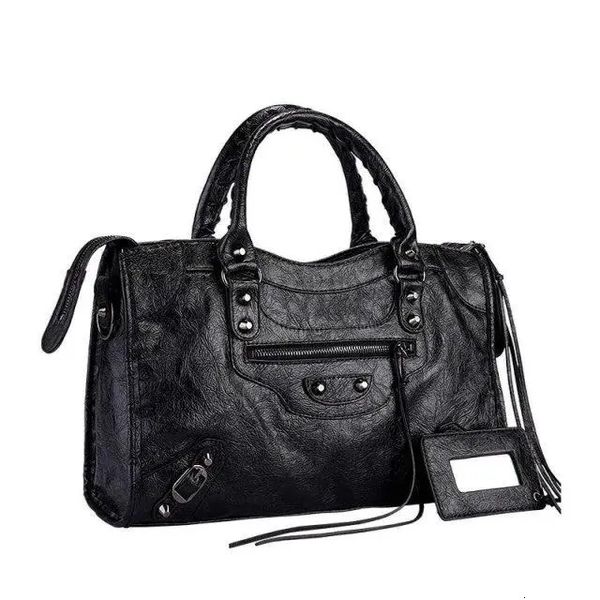 

45678218 Leather Crossshoulder City Le Cagole Solid Color Storico Handbag Women's Motorcycle Tote Bag, Champagne