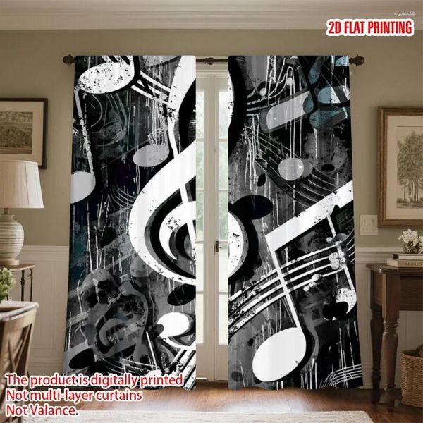 Curtain 2pcs 2D Flat Printing Curtains Music Notes Versatile Polyester Without Electricity Family Party For Holiday General