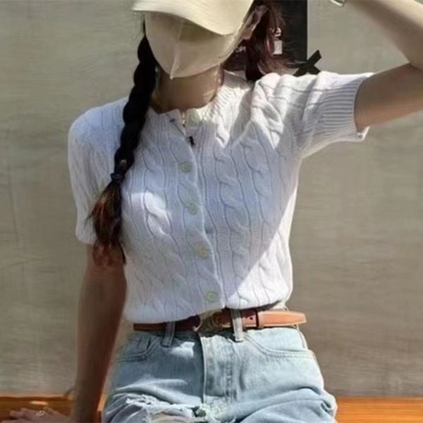 

Women T-Shirt Designer Pony Classic Cardigan-Inspired Slim Fit Soft Cotton Knitwear Tee with Button Details, Ds021-white