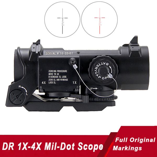 Tactical DR 1x-4x Dual Role Scope 4x Magnifier Optics Rifle Hunting 4x32 Red Illuminated Mil-Dot Riflescope Fit Weaver Picatinny Rail Aluminum Alloy