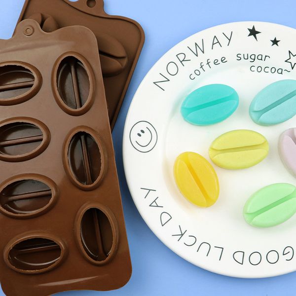 In Stock Wholesale 7-Link Coffee Bean Silicone Chocolate Cold Process Soap Ice Tray Mold High Temperature Resistant Easy to Clean
