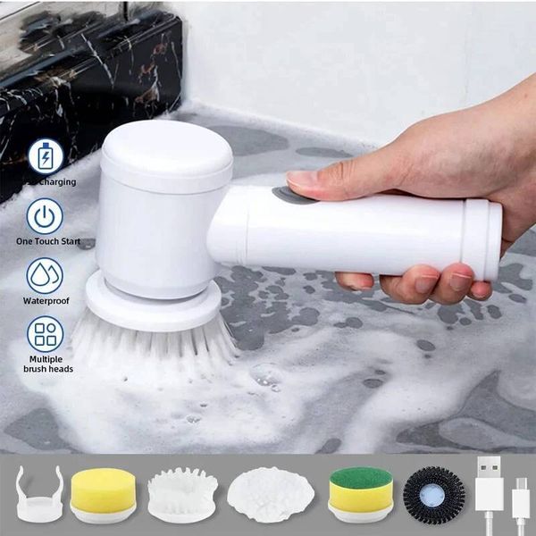 Electric In 1 Powerful Spin Scrubber Brush Deep Cleaning With 5 Replaceable Heads For Bathroom Kitchen