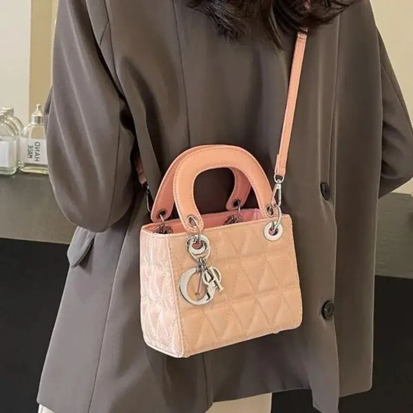 

Shoulder Mini Canvas Stylish Black Rhombus Handbag For Travel And Daily 45678218 Use Bag:, Pink