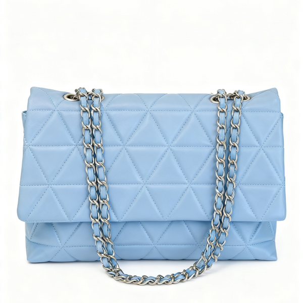 

Mirror Fashion Blue Pu Flap Golden Large Capacity Niche Geometric Handbag Women's Embroidery Thread Metal Chain Shoulder Bag, Sky blue