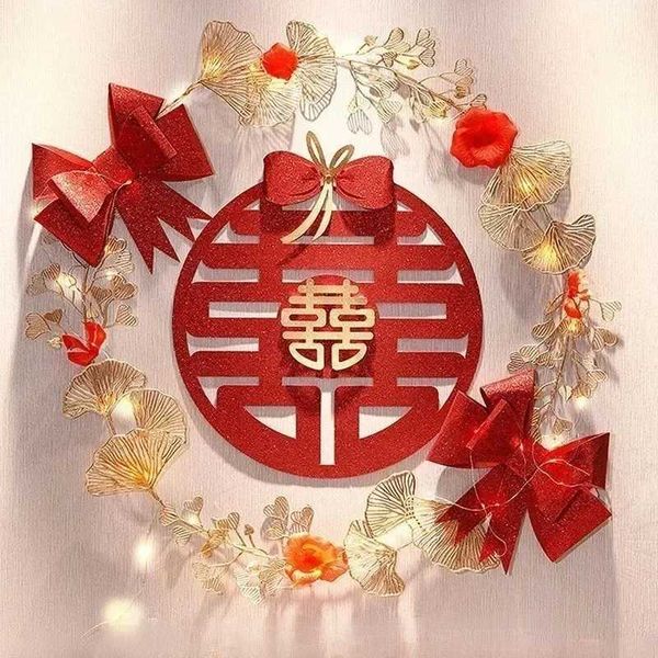 1set Chinese Wedding Sticker With LED light Double Happiness Stickers Wedding Valentines Day Party Wall Decor Room Door Decor Z251111