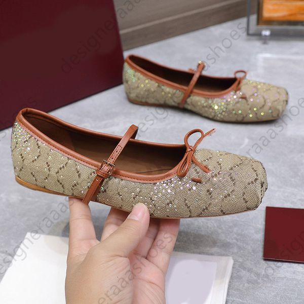

New colored crystal ballet flats designer ballerina loafers blue green dress luxury mary jane red dance loafer commuter shoes 35-42, Brown