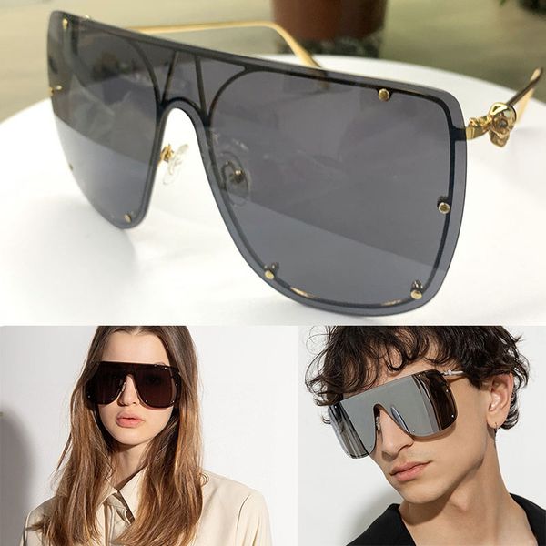 

Oversized Black Gold Rectangular Sunglasses AM0313 Womens Mens Unique Metal Integrated Lens Lateral Pattern Decoration Sports Leisure Protective Goggles