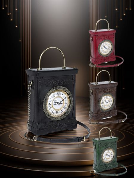 

Luxury Bag Designer Bag New Creative Irregular Women's Bag Retro Personalized Top-handle Crossbody Bag with Real Clock Square Bag with Lock Trendy Style, Green