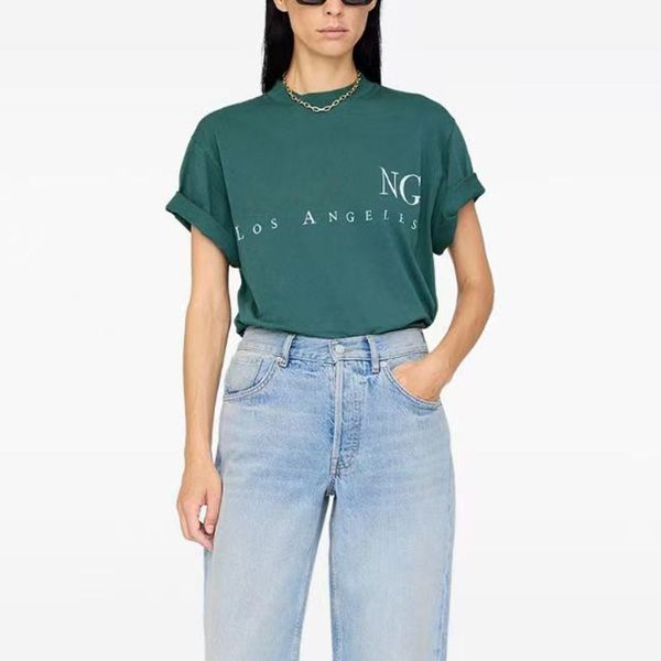 

26 Spring New Classic Letter Print T-shirts Cotton Round Neck Green Women Short Sleeve TShirt Comfy Fashion Tee Tops, Army green