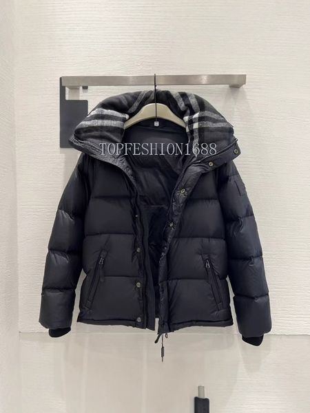 

bbr Womens jacket down filled coat with plaid lined hood warm windproof thickened parka vest mens coat Sleeve ziper winter outdoor casual streetwear, Black