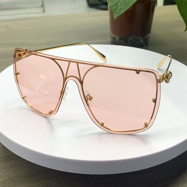 

AM0313 Magnificent Rectangular Sunglasses Madam Men Pink Frameless Large Lens Unique Titanium Metal Wire Inlay Unique Pattern Decoration on the side