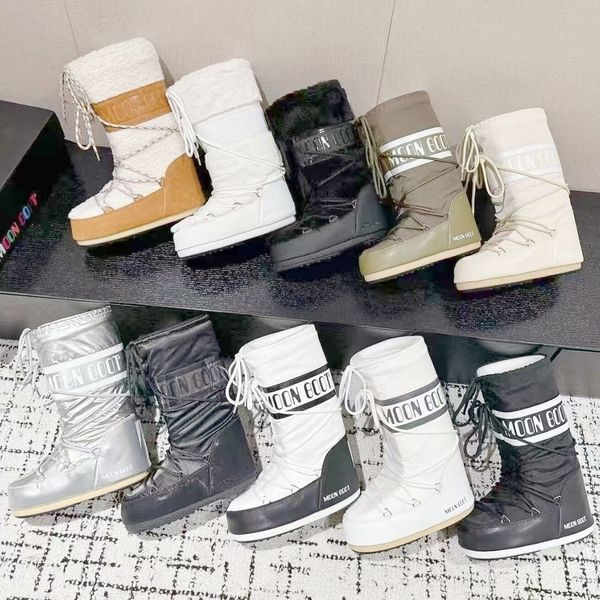 

Black White Womens Designer moonboots Furry designer womens Luxury Mini ankle Boots Fur booties Winter Fluffy snow Combat boots Outdoor Platform hiking shoes, 2#