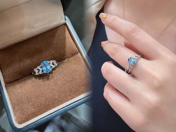

2025 French Light Luxury Retro 925 Sterling Silver Natural Topaz Blue Irregular Gemstone Multi-style Rings For Ladies Bands Jewelry Gifts