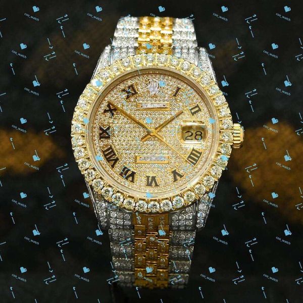 

LuxuryWatches Handmade Fully Ice Out Diamond Hip Hop WatchesVVS Colour Moissanite Watches, Golden red
