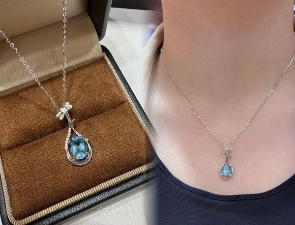 

2025 French Retro 925 Sterling Silver Natural Topaz Multi-style Blue Irregular Gemstone Pendant Necklace For Ladies Jewelry Gifts