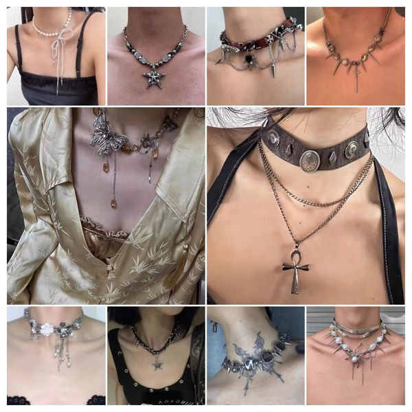 Y2K necklace for men moissanite chain designer necklace designer Y2K women men necklace Alloy Heavy Industry Rivet Leather Collar Dark Punk collarbone chain