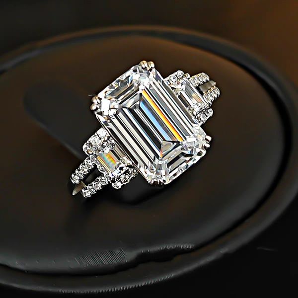 Choucong Gorgeous Wedding Rings Luxury Jewelry 100% Real 925 Sterling Silver Emerald Cut White 7A Lab Diamond Gemstones Party Women Rectangle Bride Ring Never Fade