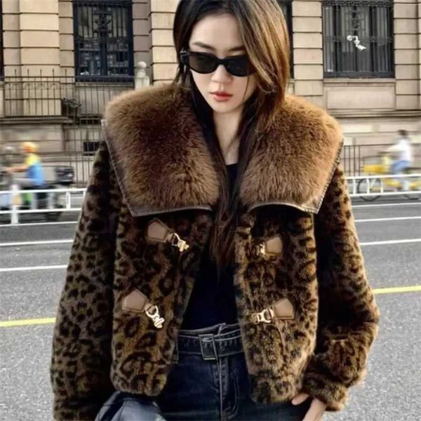 High Quality 2025 Fashion Fur Collor Mink Fur Jacket New Short Fur Design Thick And Warm Leopard Print Coat Imitating Fur Coat Z251112