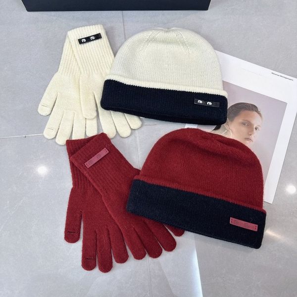 

Designer Hats Gloves Set Winter Knitted Beanie Mens Womens Beanie Winter Hat Thermal Knit Hat Ski Bonnet High Quality, #1 black