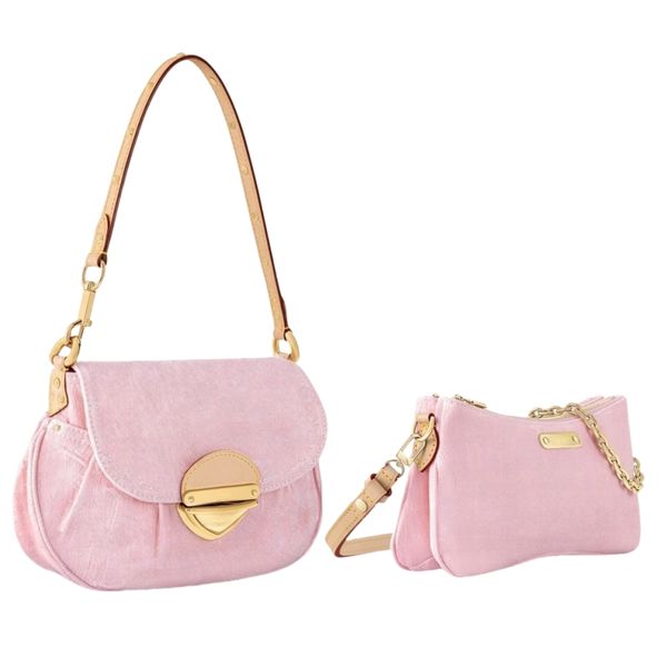 

Designer Womens Sunset Pink Color Denim Leather Crossbody Shoulder Bag Ladies Women Handbag Evening Baguette Bucket Fashion Handbags Purse Cosmetic Bags 199, M12068 pink