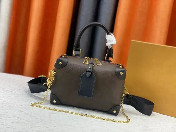 

Symmetrical Trunk Box Petite Malle Bag Genuine Leather Soft Mini Bucket Shoulder Bags City Keep 45678218 Pouch Women Fashion New Cross Body Handbag Serial Number, Black