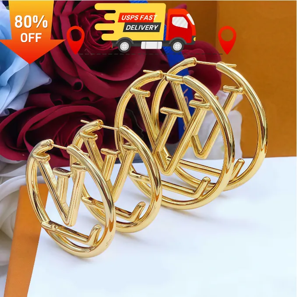 Luxury big gold hoop earrings for lady women orrous girls ear studs set Designer Jewelry earring Valentine's Day Gift engagement
