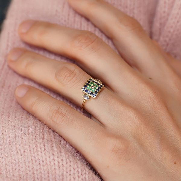 

Wholesale In Stock 2025 Simple 18K Gold Plated Eco-friendlly Brass Green Zircon Rings Open Finger Band New Trend Fashion Jewelry For Man