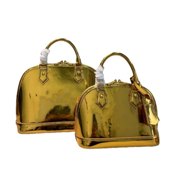 

Mini Gold Pillow Tote Bag Luxury Bag Hobo Shoulder Bag Designer Bags For Women Cowhide Leather Handbag Shell-Shaped Bag Makeup Bag Lacquer Leather Material, Silver