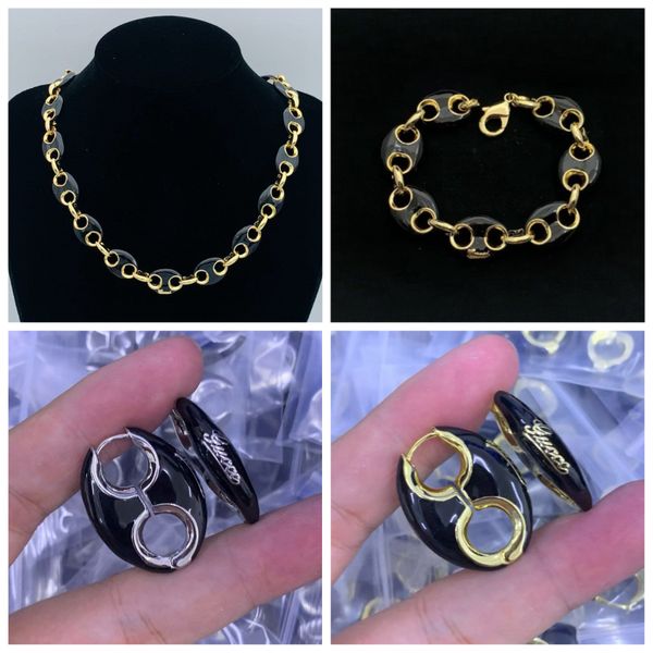 

Classic Letter Design Necklace Designer Luxury Bracelet and Earing Cuban Chain Jewelry Set Vintage Chunky Necklace for Women Brass High Quality, Mixed colors