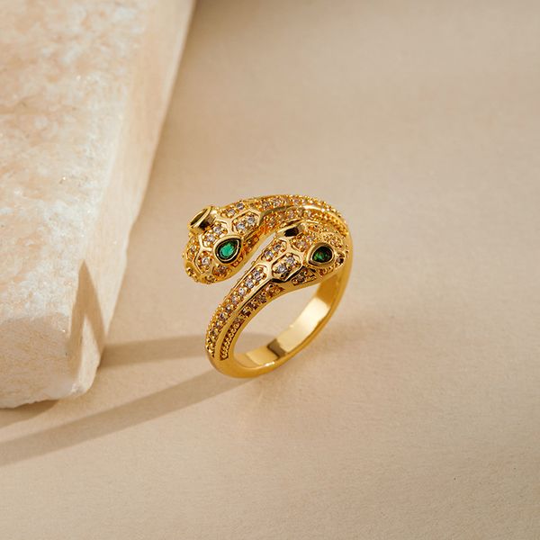 

Double headed snake shaped unique design personalized ring for women born in the Snake Year of the Snake Zodiac Snake, Snake eating ring inlaid with zircon