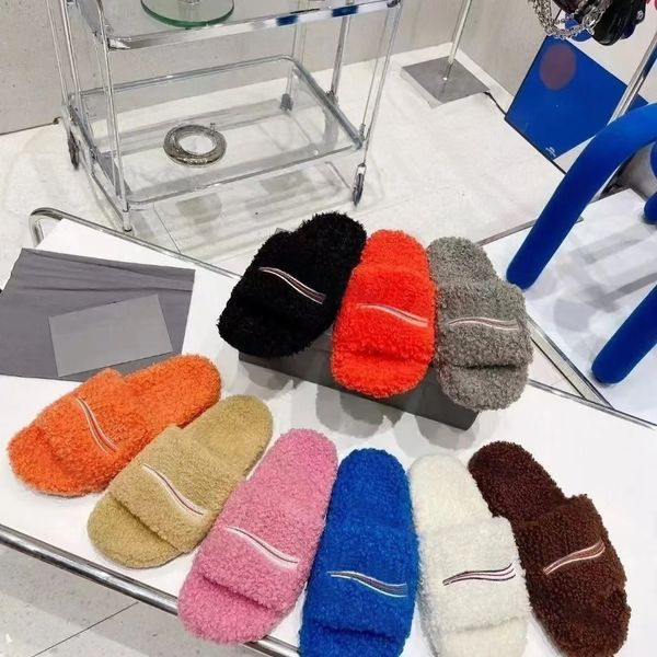 

slippers for women Sandals slippery elm Slides fur slides slippers designer slipper womens sandal Wool Winter fluffy slide Warm Letters Comfortable Fuzzy size 35-42, Color 3